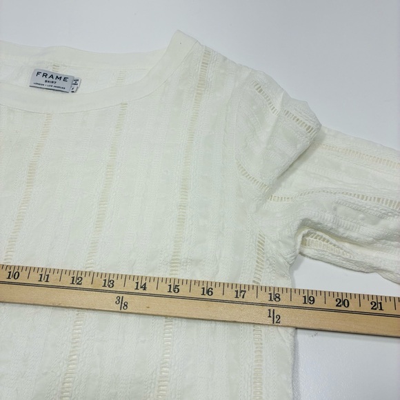 Frame Blouse Women Size Medium White Textured Button Cuffs Pullover Round neck - Picture 10 of 15